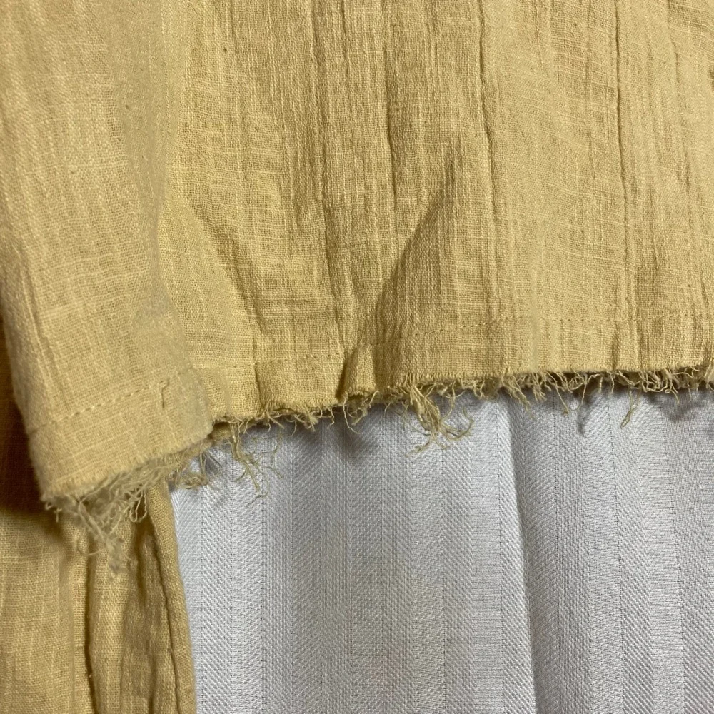 Free People Yellow Cotton Gauze Long Sleeve Crop Top Scoop Back Frayed Hem L